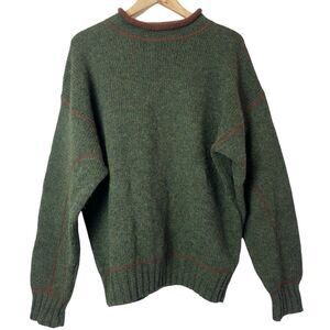 Vintage Structure 100% Wool Sweater Roll Neck Mens Medium Knit Pullover Green